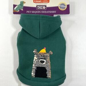 Heart To Tail Polar Bear White Silver Sequin Green Pet Dog Fleece Sweatshirt XS